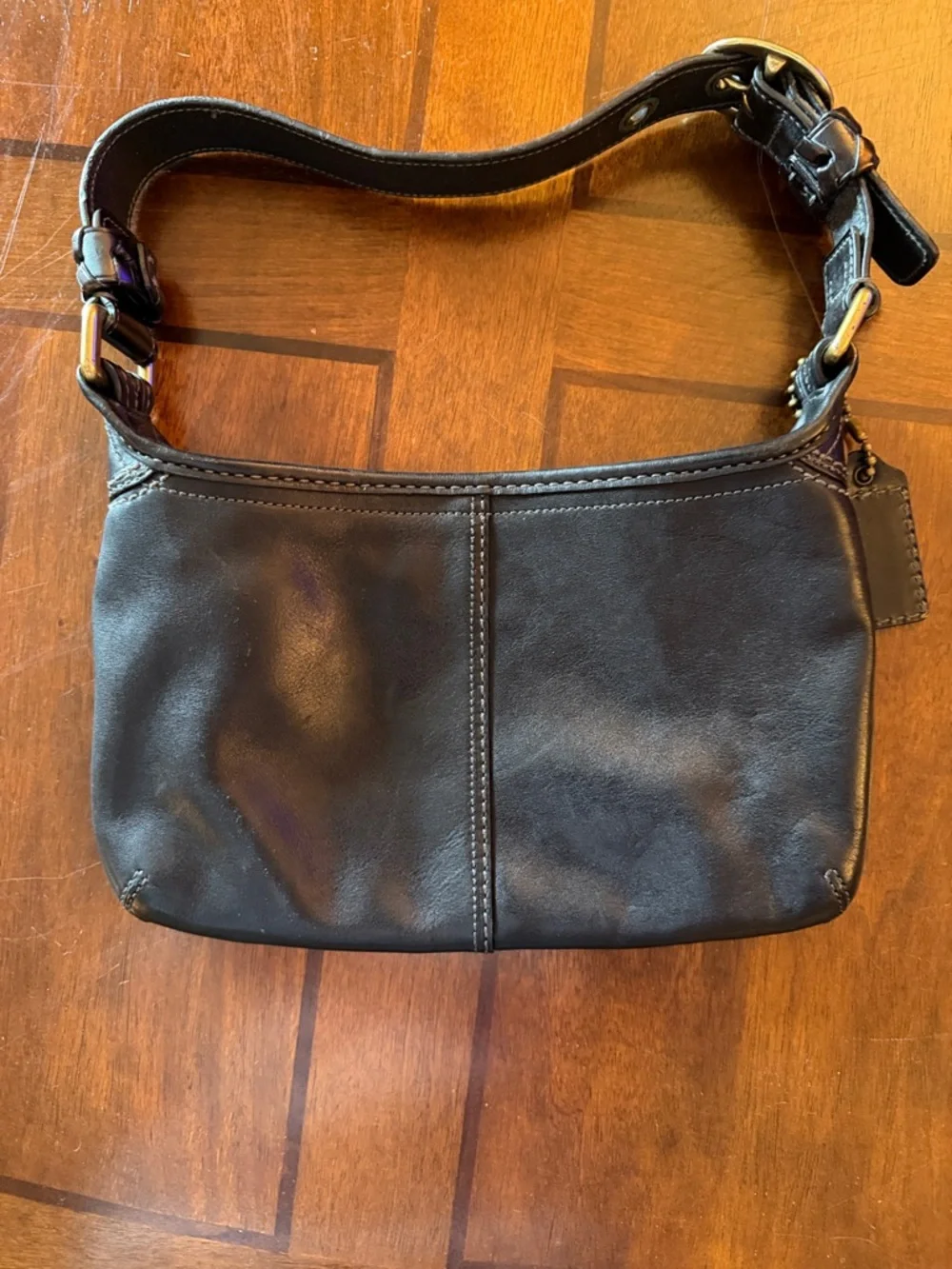 Coach Black Leather Shoulder Bag with Brass Hardware - Picture 2 of 3